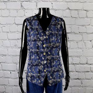 1990's Vintage Blue and White Floral Silk Vest